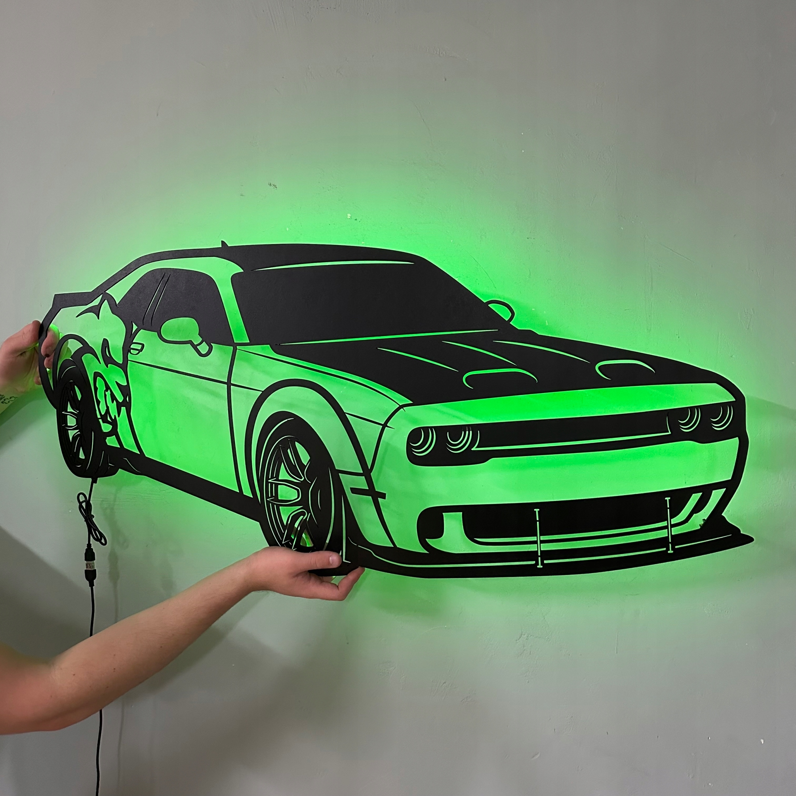 Dodge Challenger Vapor Velký dřevěný 3D obraz Dárek Noční Lampa Led XL