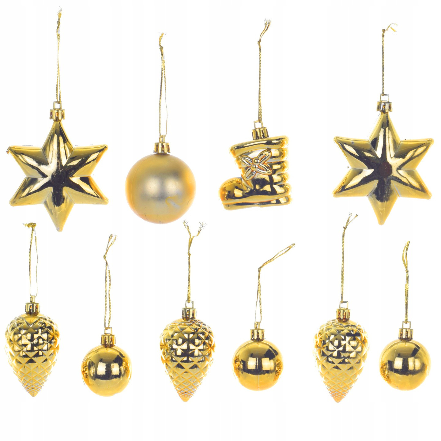

bombki choinkowe złote gwiazdka szyszka but 10 szt