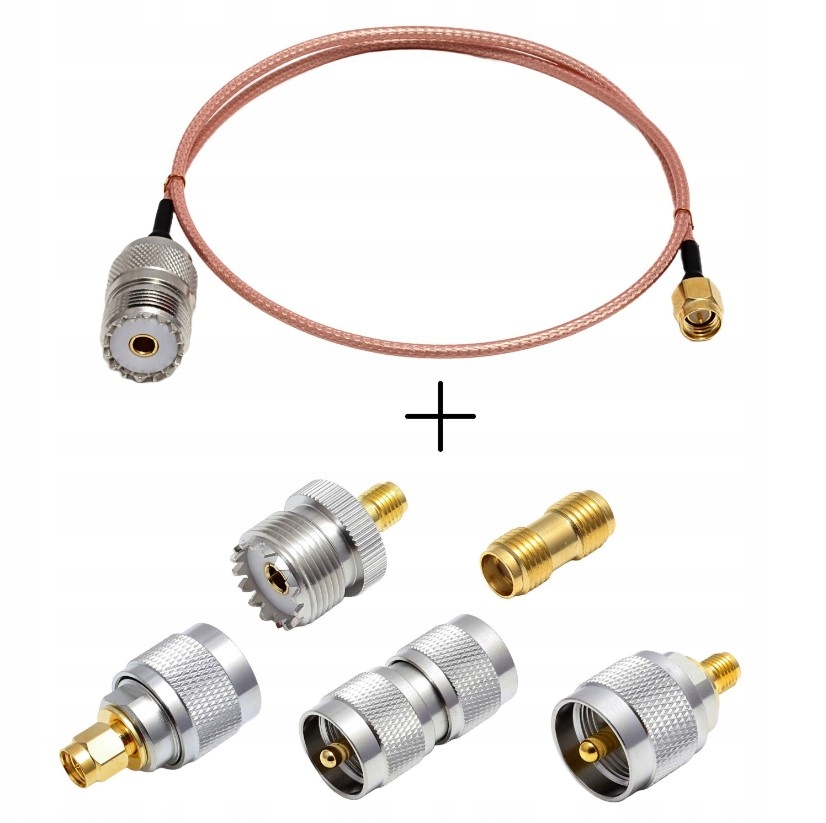 Pigtail 100cm RG-316 gniazdo SO-239/SMA-M 5 adapterów UC-1 Sma-f Sma