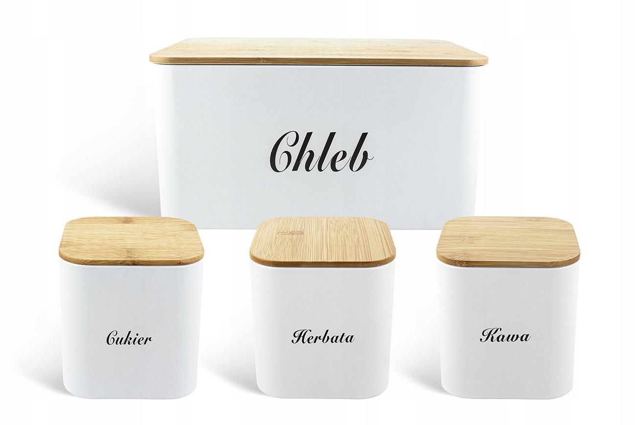 Pojemniki kawa herbata cukier i chlebak zestaw