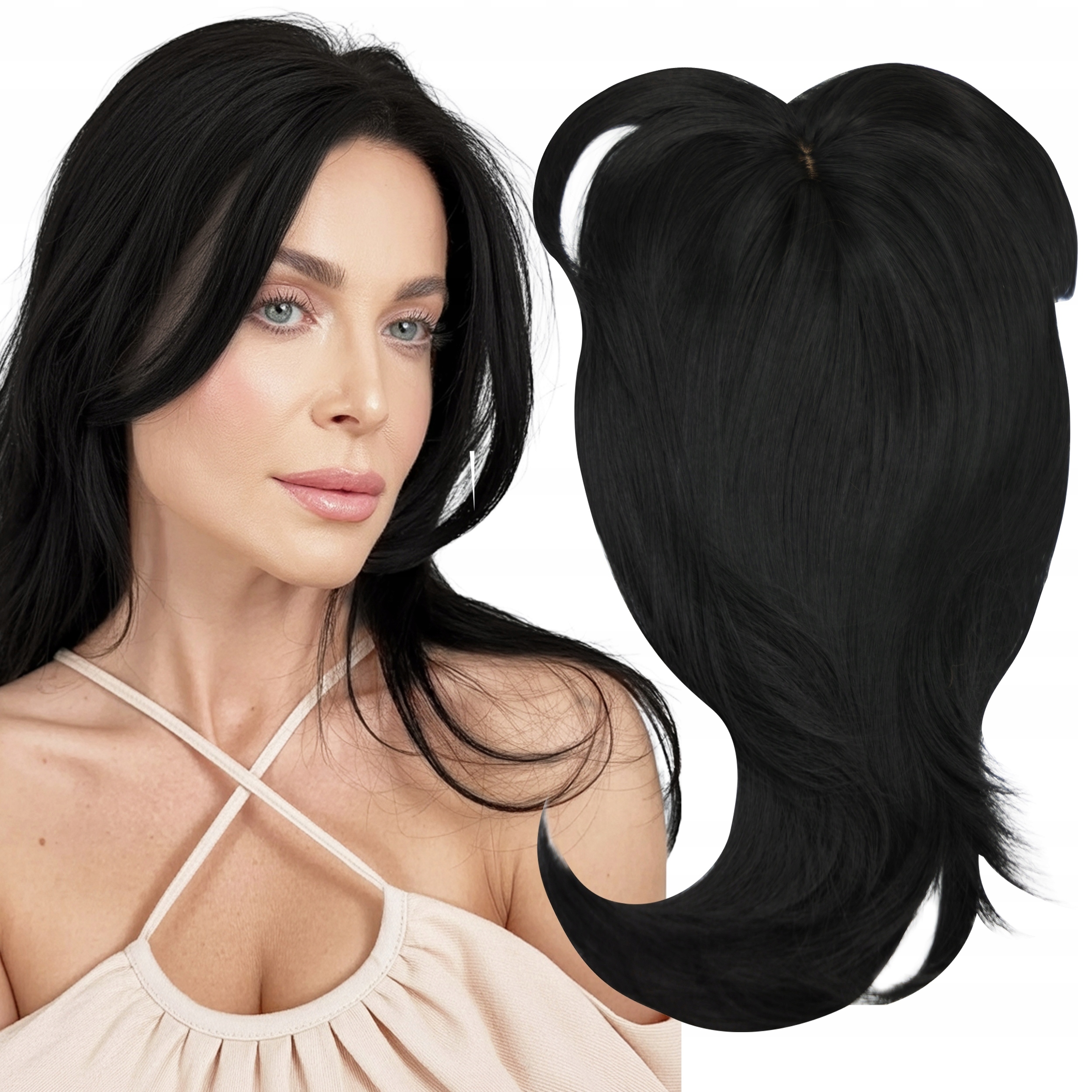 Topper Tupet Kompletní doplnění vlasů Syntetický Clip In Černý 50 cm