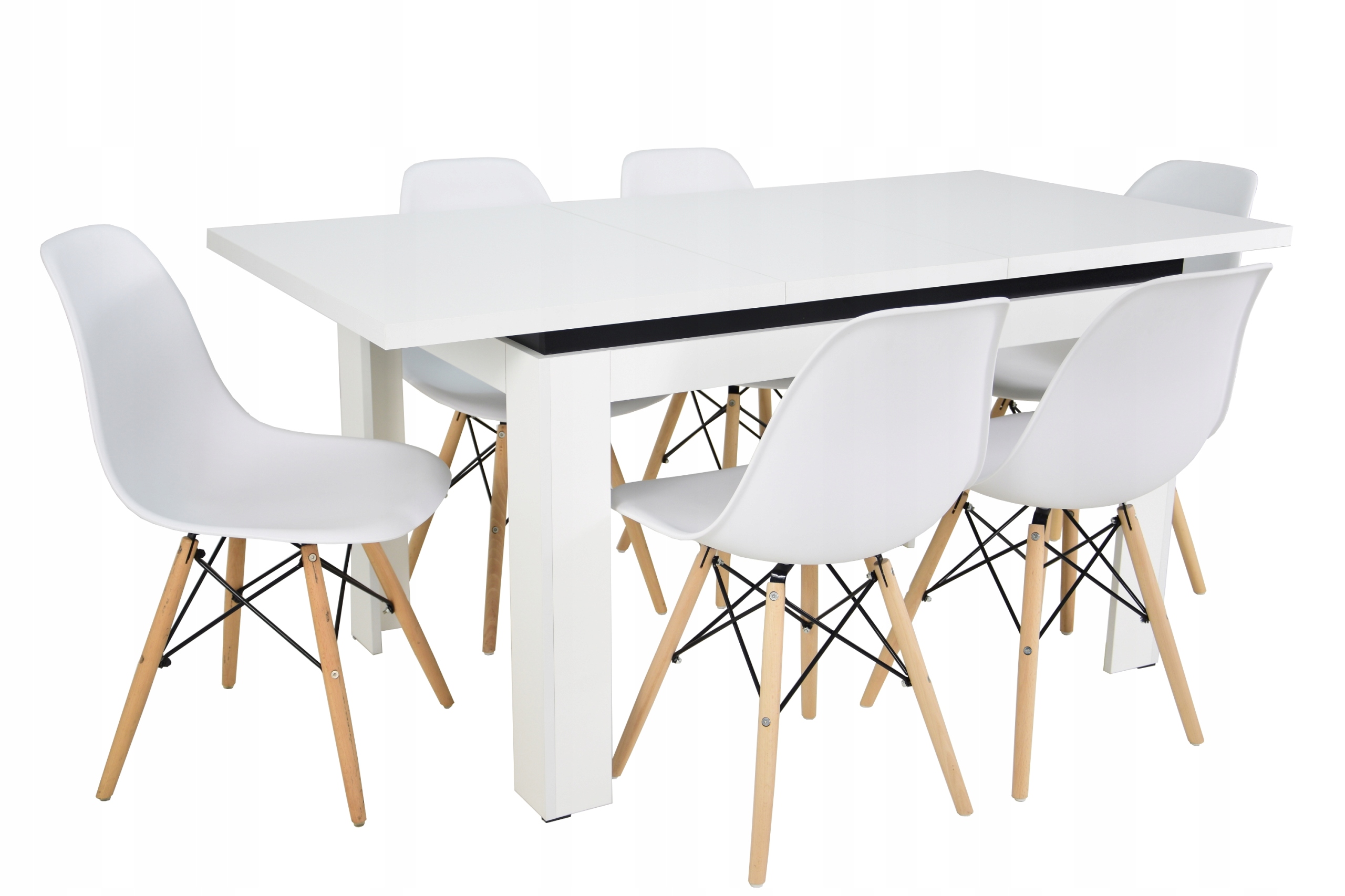 Stół 80x120/160 i 6 krzeseł Kubełek Biały