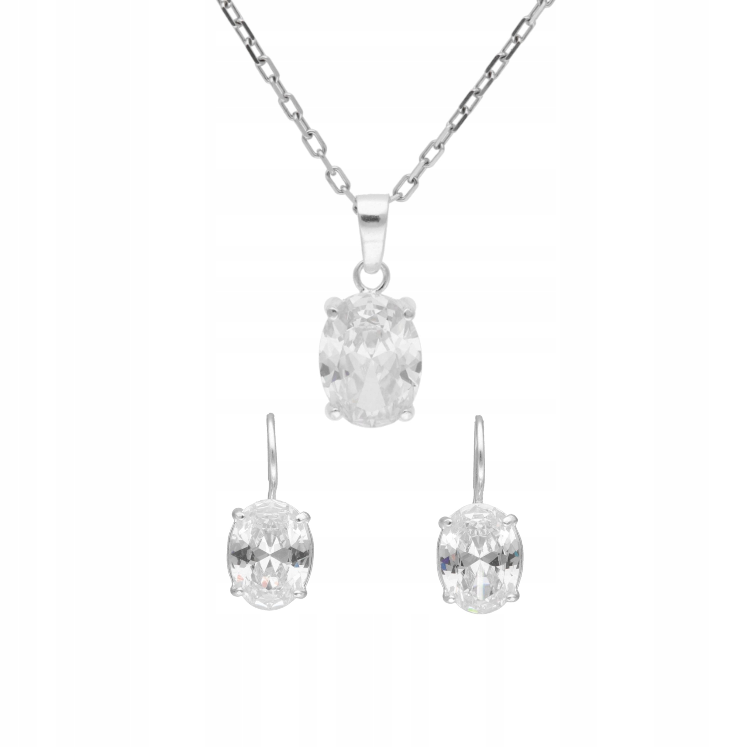 Komplet s bílými zirkony, oválný, stříbro