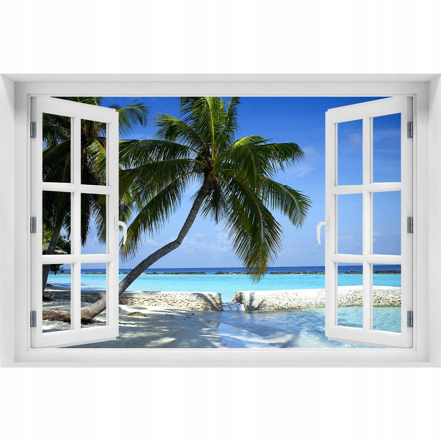 

Naklejka fototapeta 3D Okno widok Tropikalna plaża