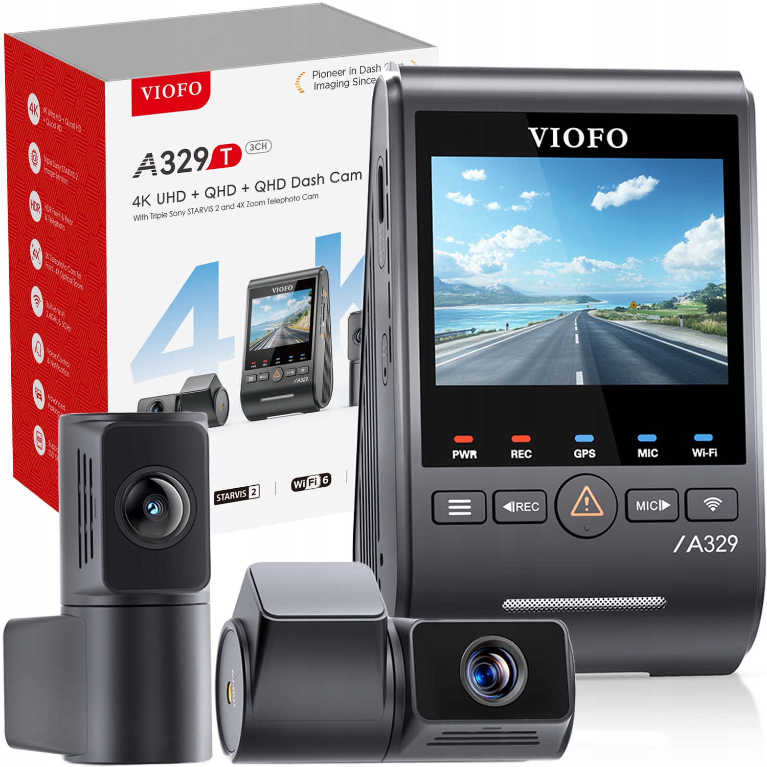 KAMERA SAMOCHODOWA VIOFO A329T 3CH 4K HDR GPS WIFI SONY STARVIS 2 TELEPHOTO