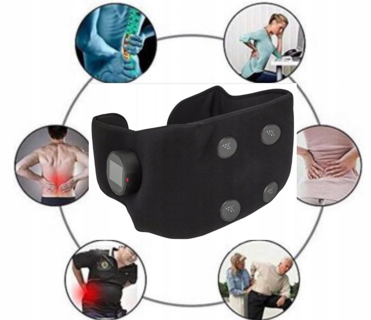 Pas masujący/lędźwiowy na plecy ciepło, wibracje, rozluźnienie, łagodzi ból