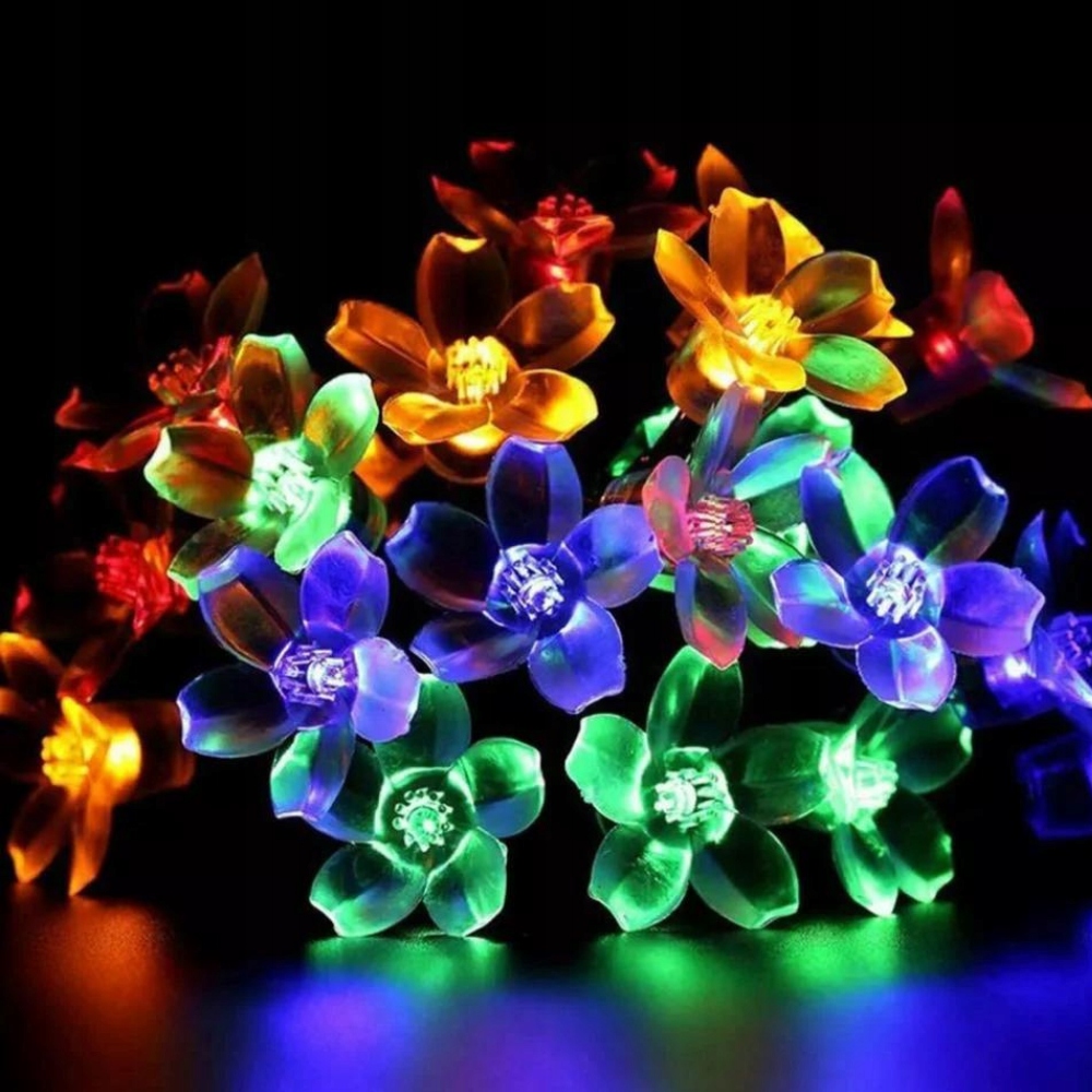 LAMPKI OGRODOWE GIRLANDA SOLARNA LED KWIATKI NA TARAS DO OGRODU 50LED 7M Zasilanie solarne