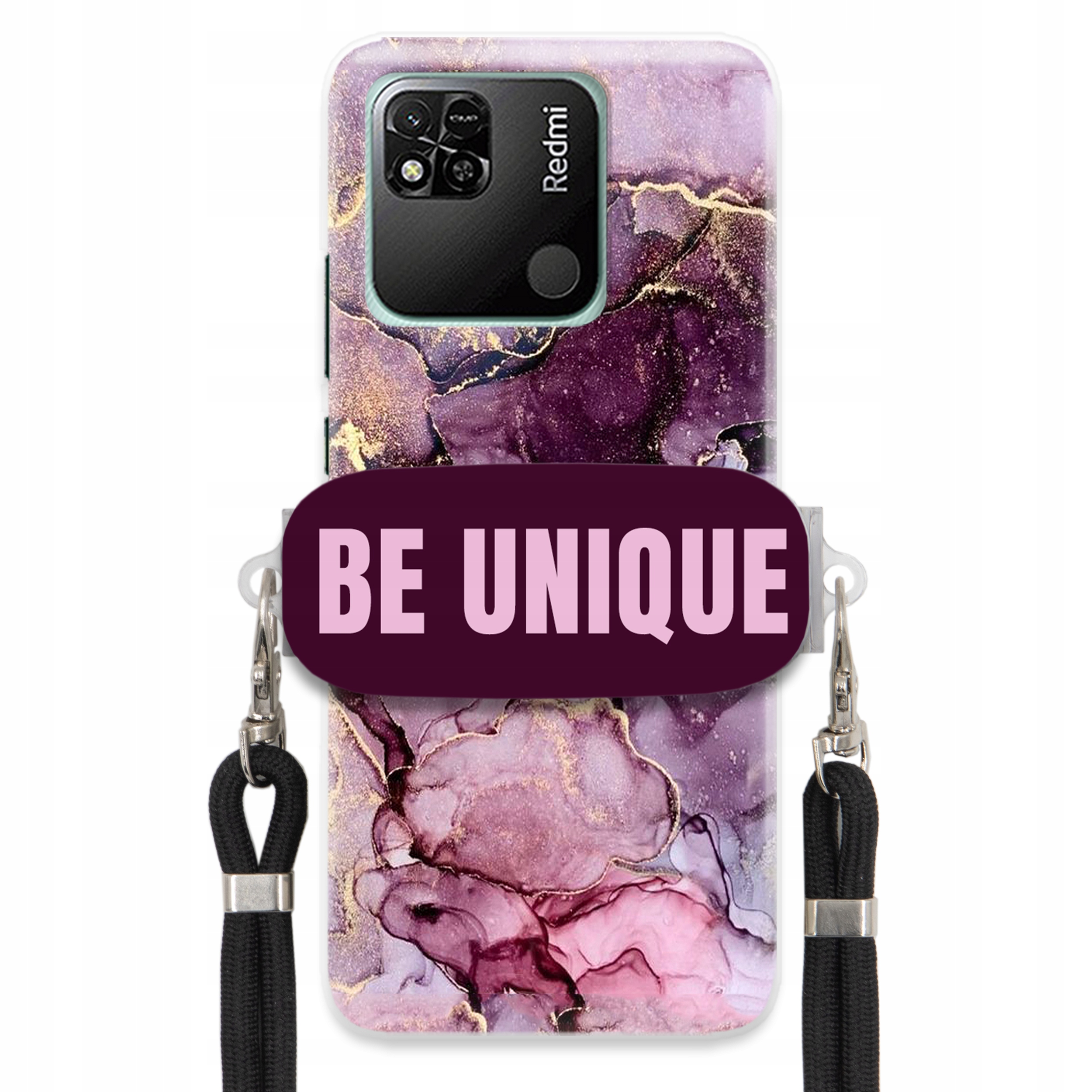 Puzdro pre Xiaomi Redmi 10A držiak na šnúrku Čierna Fialová Mramor Be Unique