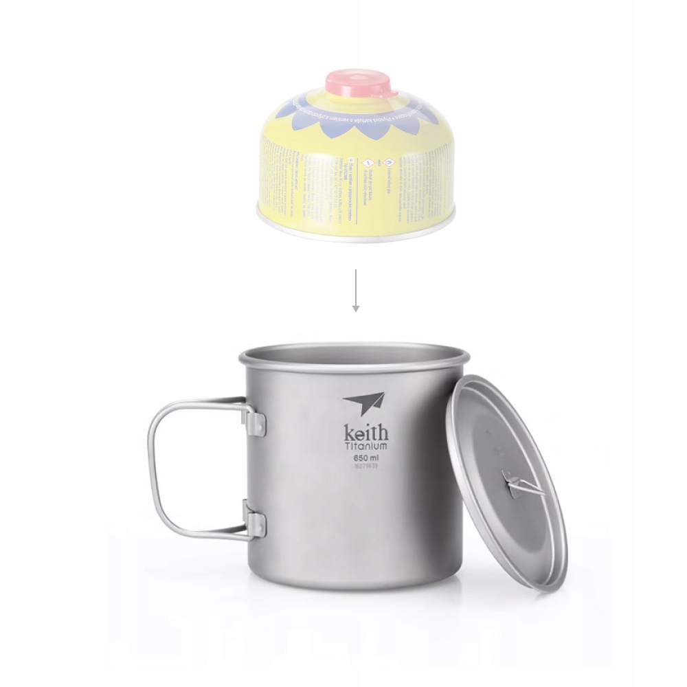 Ultra lekki kubek turystyczny tytanowy z pokrywką Keith Titanium 650 ml