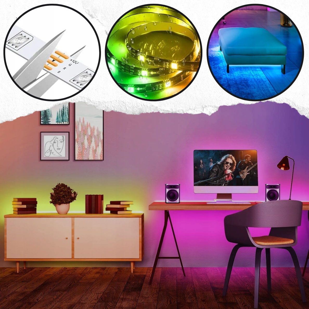 TAŚMA LED RGB KOLOROWA 15M BLUETOOTH STEROWANIE MUZYKĄ APLIKACJA PILOT Długość 15 m