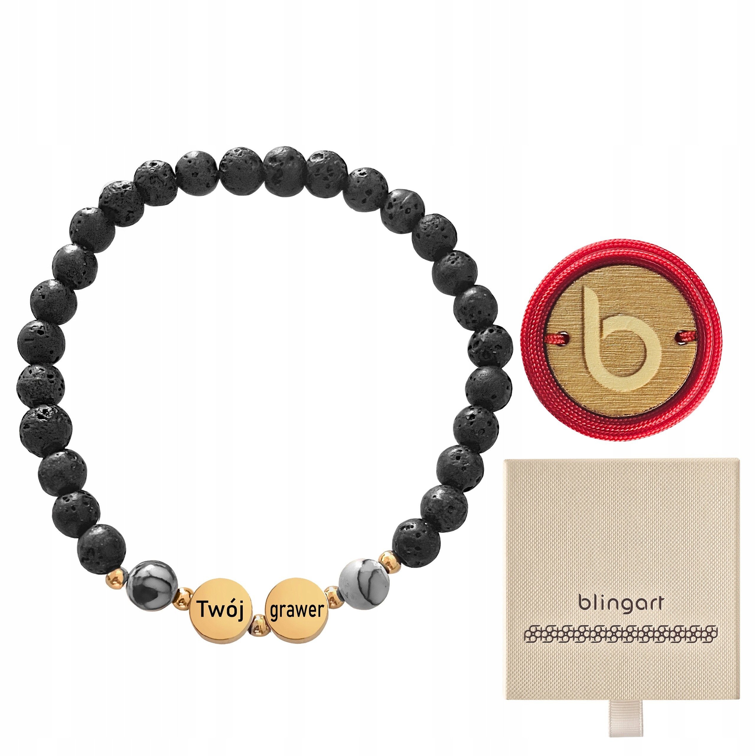 Náramek přírodní kameny korálky vulkanická láva ruční výroba Blingart