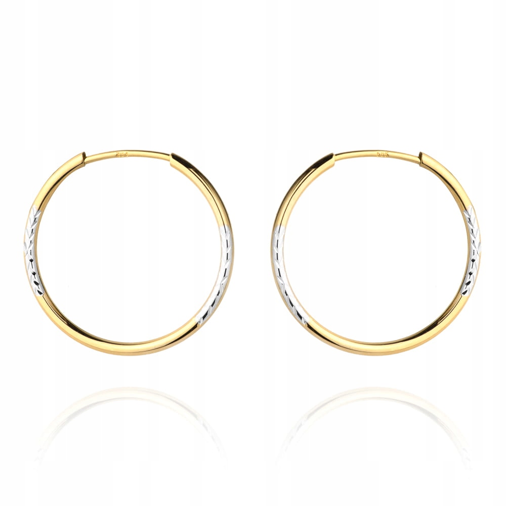 Náušnice kola 585 částečně diamantované dvě barvy zlata 2,4 cm závěsné 14K