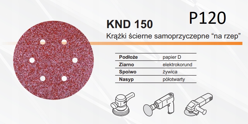 

Krążek Ścierny Na Rzep 150mm 6 otw. (50szt) p120