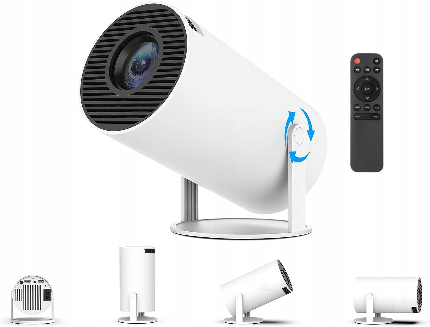 PROJEKTOR RZUTNIK PRZENOŚNY SMART OBROTOWY ANDROID TV WIFI FULL HD BIAŁY Stan opakowania oryginalne