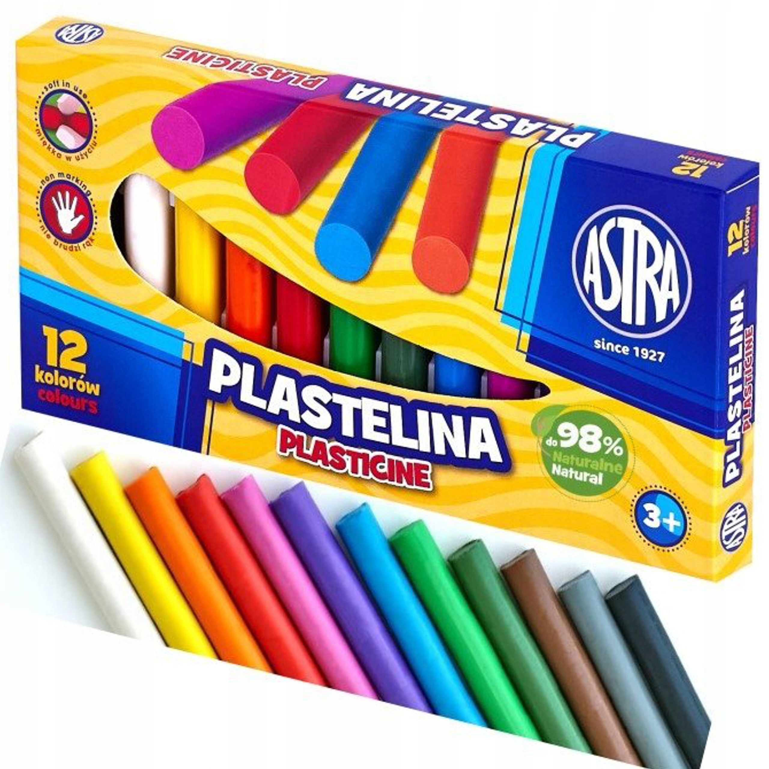 PLASTELINA SZKOLNA OKRĄGŁA 12 INTENSYWNYCH KOLORÓW ASTRA