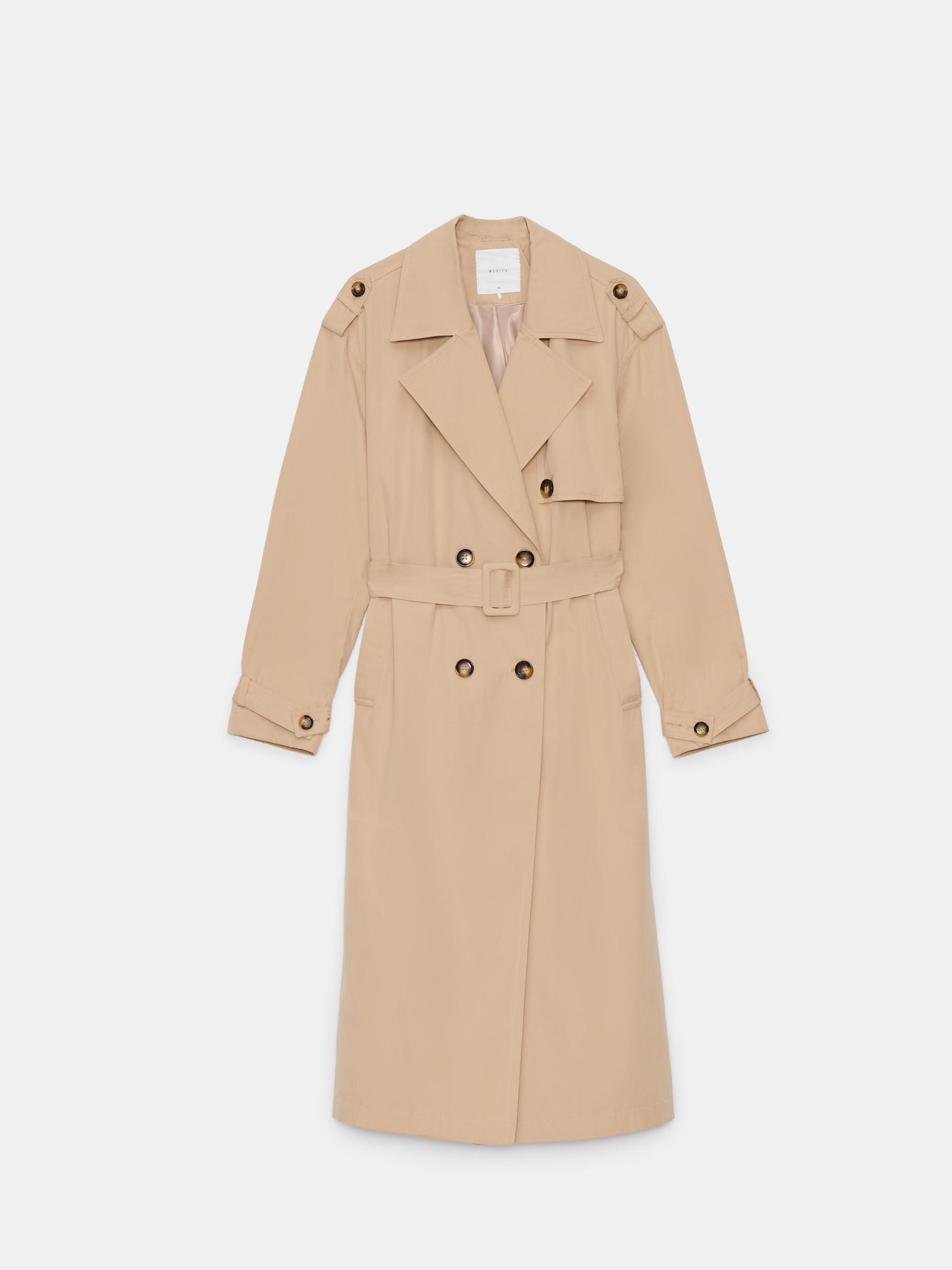 DWURZĘDOWY TRENCZ PŁASZCZ BEŻOWY DŁUGI KLASYCZNY GŁADKI PASEK 40 Rękaw długi rękaw