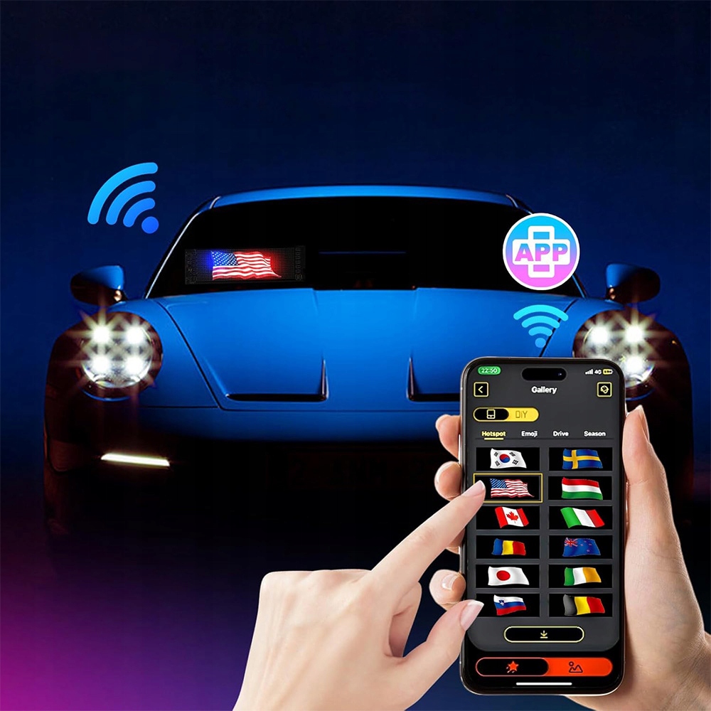 ELASTYCZNY EKRAN REKLAMOWY LED SAMOCHODU APP BLUETOOTH INTELIGENTNY EKRAN Stan opakowania oryginalne