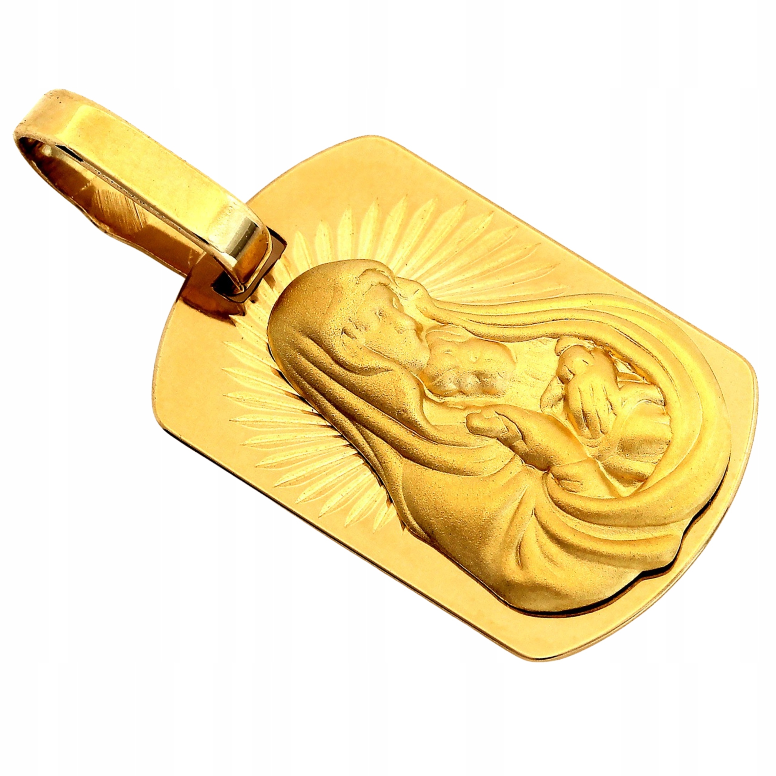 Zlatá Medaile plaketa Matka Boží přijímající zlato ryzost 585 křest svaté přijímání