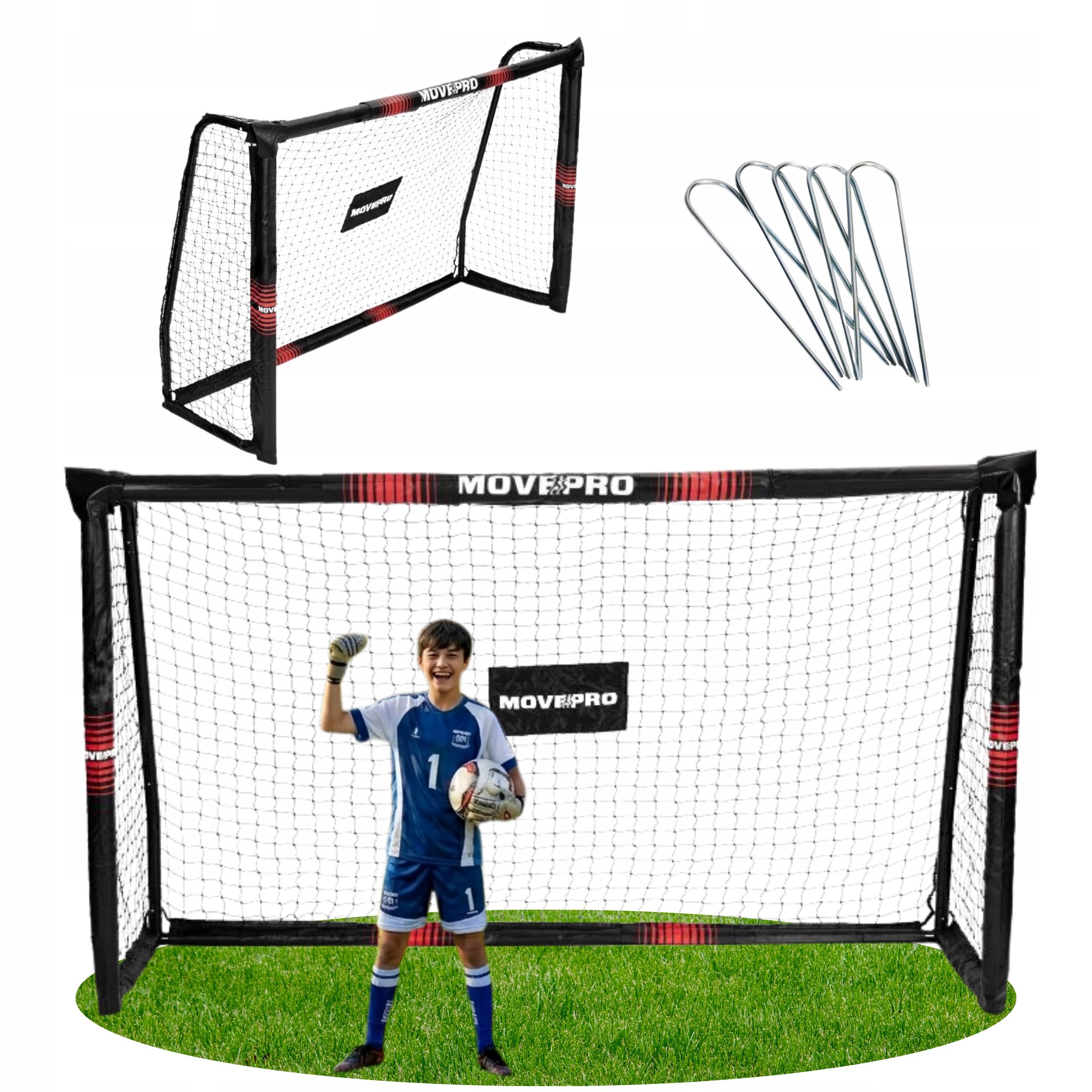 Bramka Piłkarska 3x2 m Duża Stabilna z Siatką i Kotwami do Piłki Nożnej