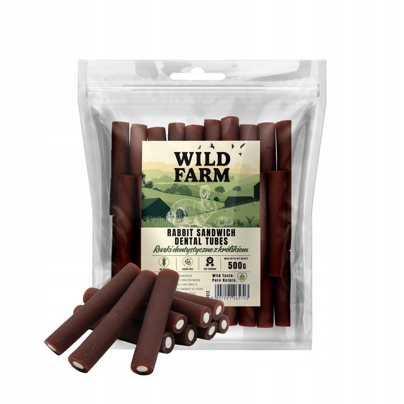 Levně Wild Farm Zubní trubičky s králíkem Psí Pamlsek 500 g
