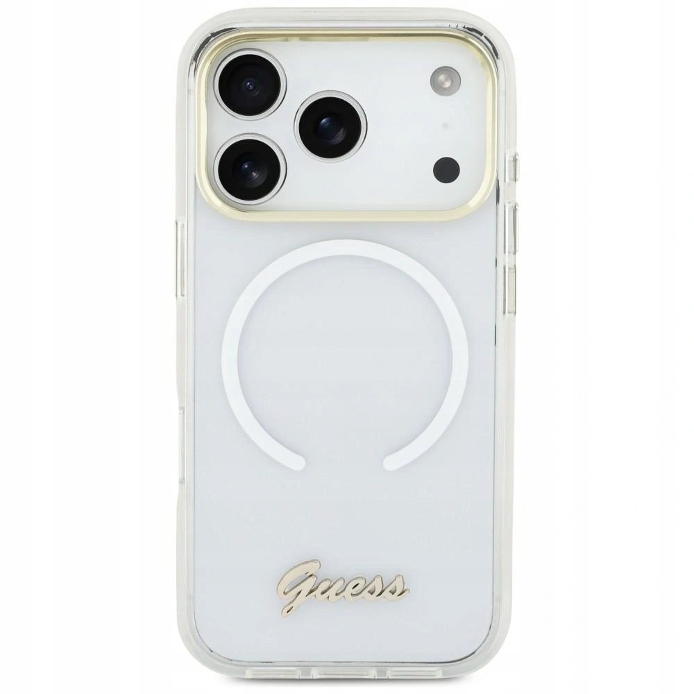 Pouzdro Guess IML Gradient Script Metal MagSafe pro iPhone Air bílé