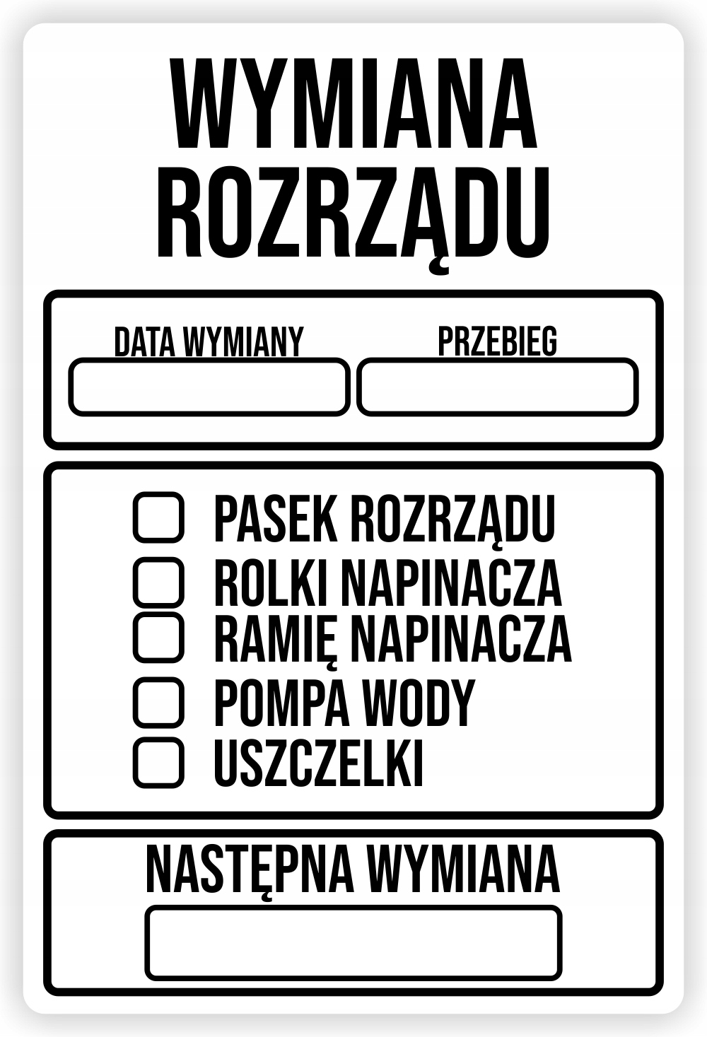 

100x Naklejki serwis Wymiana Rozrządu białe 9x6 cm