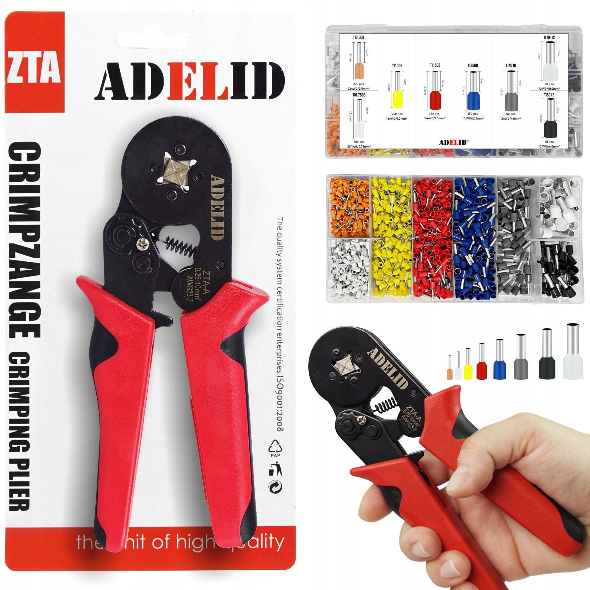 ZACISKARKA PRASKA DO KONEKTORÓW KOŃCÓWEK KABLI PRZEWODÓW + 1300 TULEJEK