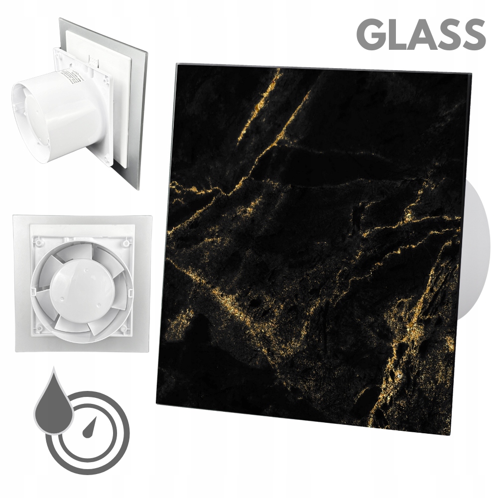 Koupelnový ventilátor Drim 100 (hs+ts) Sklo černo zlatý mramor