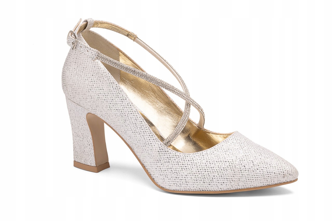 Brokátové lodičky s ozdobnými proužky na kříži, stříbrné Butdam 39