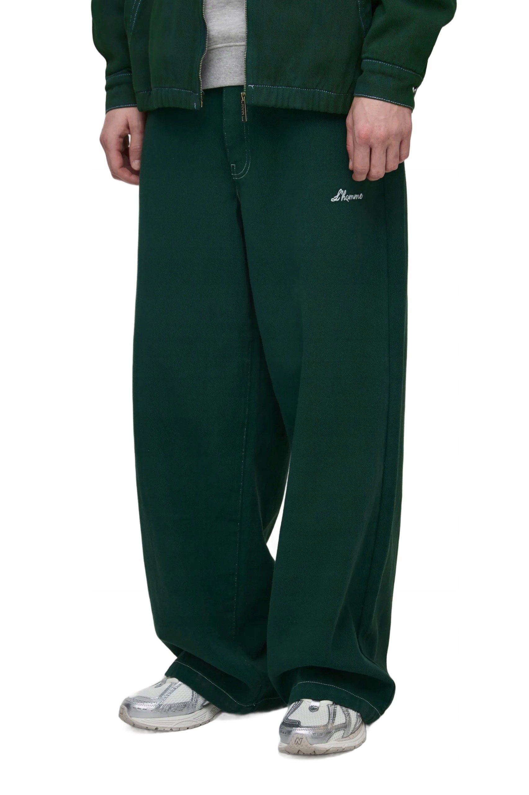 Boohooman Volné Pánské Kalhoty S Výšivkou, Zelené, Pro Každodenní Nošení, Velikost 34 Z3A