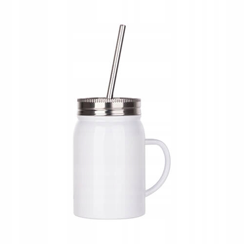 

Kubek Mason Jar 500 ml ze słomką i rączką biały