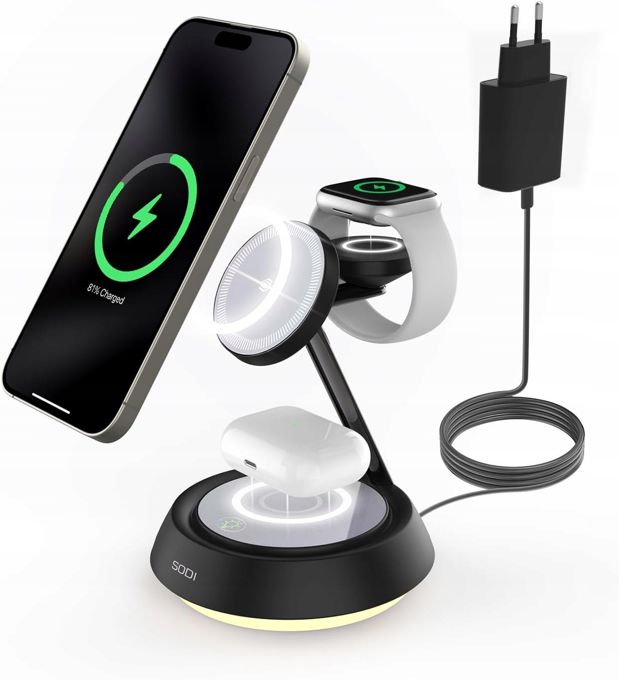 Bezdrátová nabíječka 3v1 pro iPhone, iWatch 9 a AirPods Sodi 15W g322