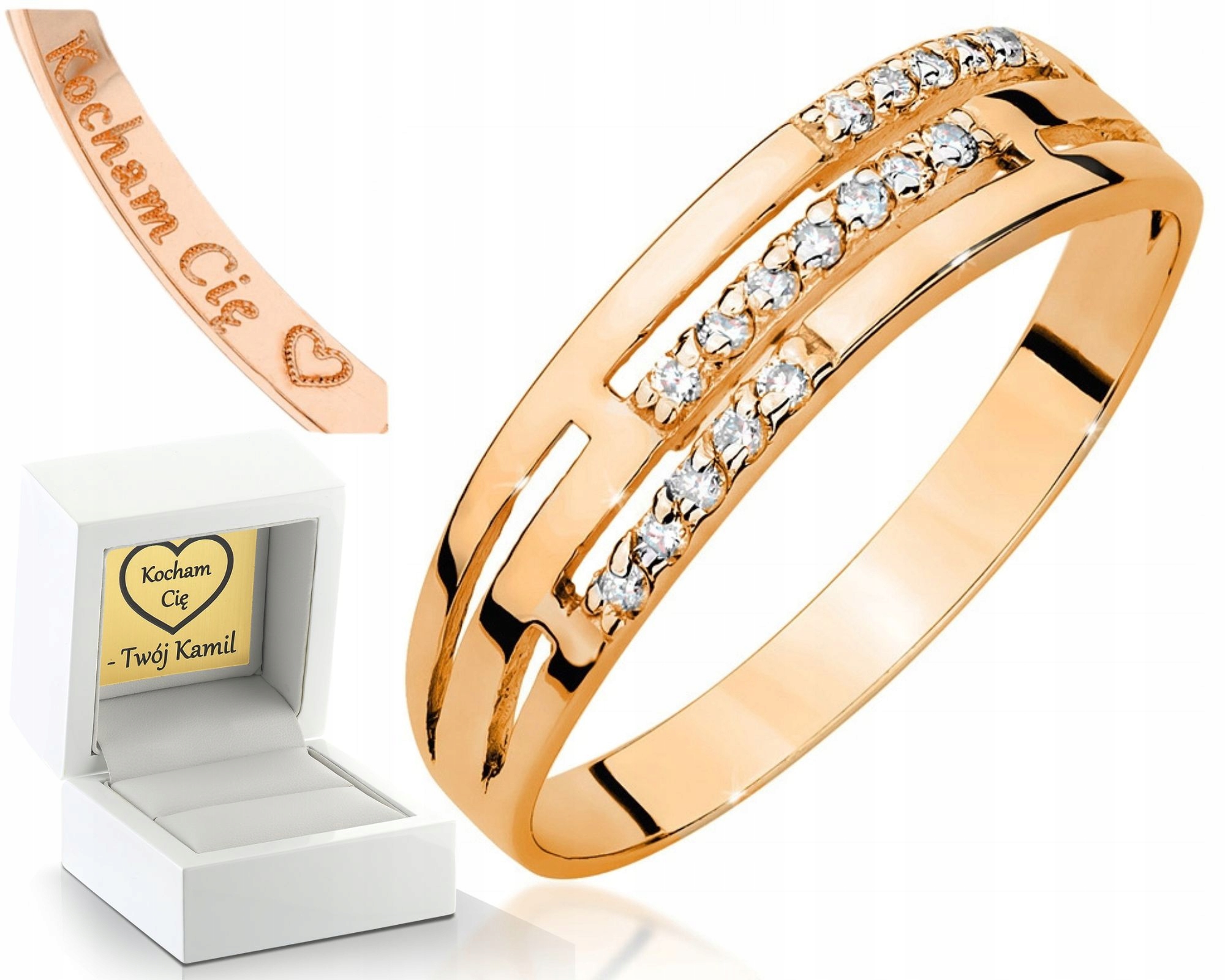 Růžové Zlato Prstýnek S Diamanty Gravírování 585 Zlato Jako Dárek