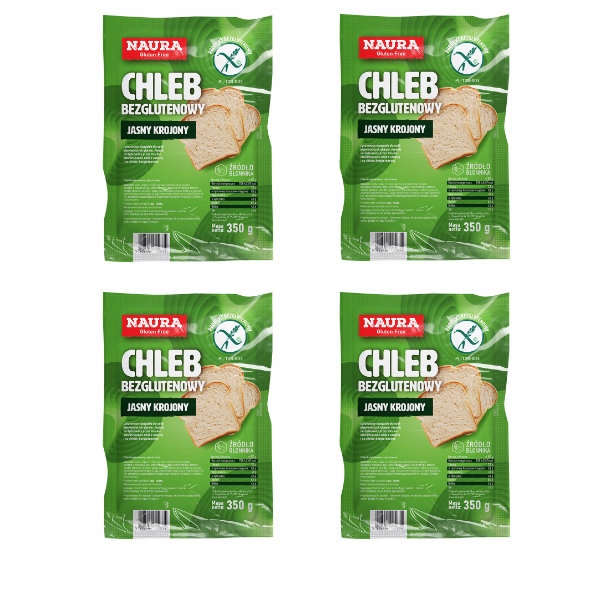 4x Bezlepkový chléb, světlý, krájený, 350 g Naura
