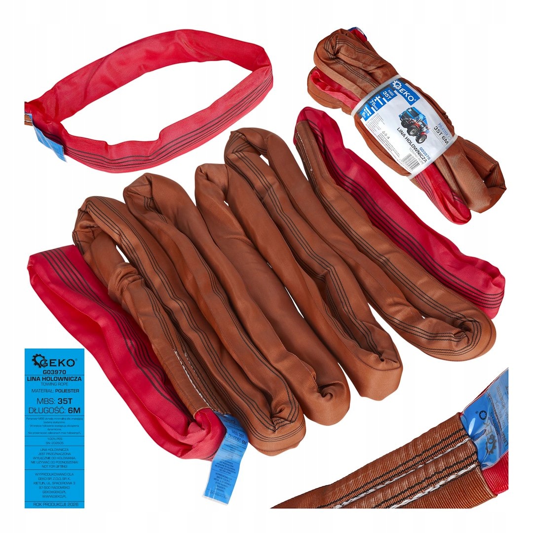 Lina holownicza 35T 6m 75mm Poliester Pes do Ciągnika Tir Geko G03970