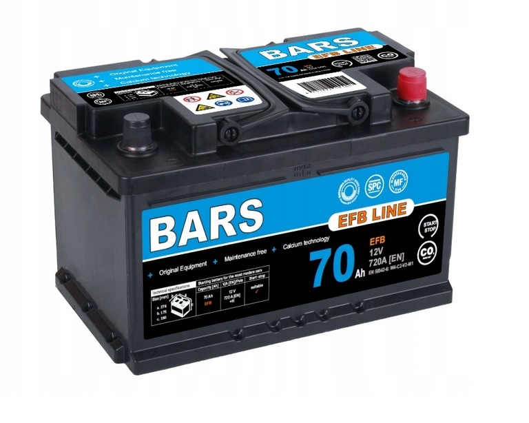 Akumulator Bars EFB 12V 70Ah 720A Start/Stop