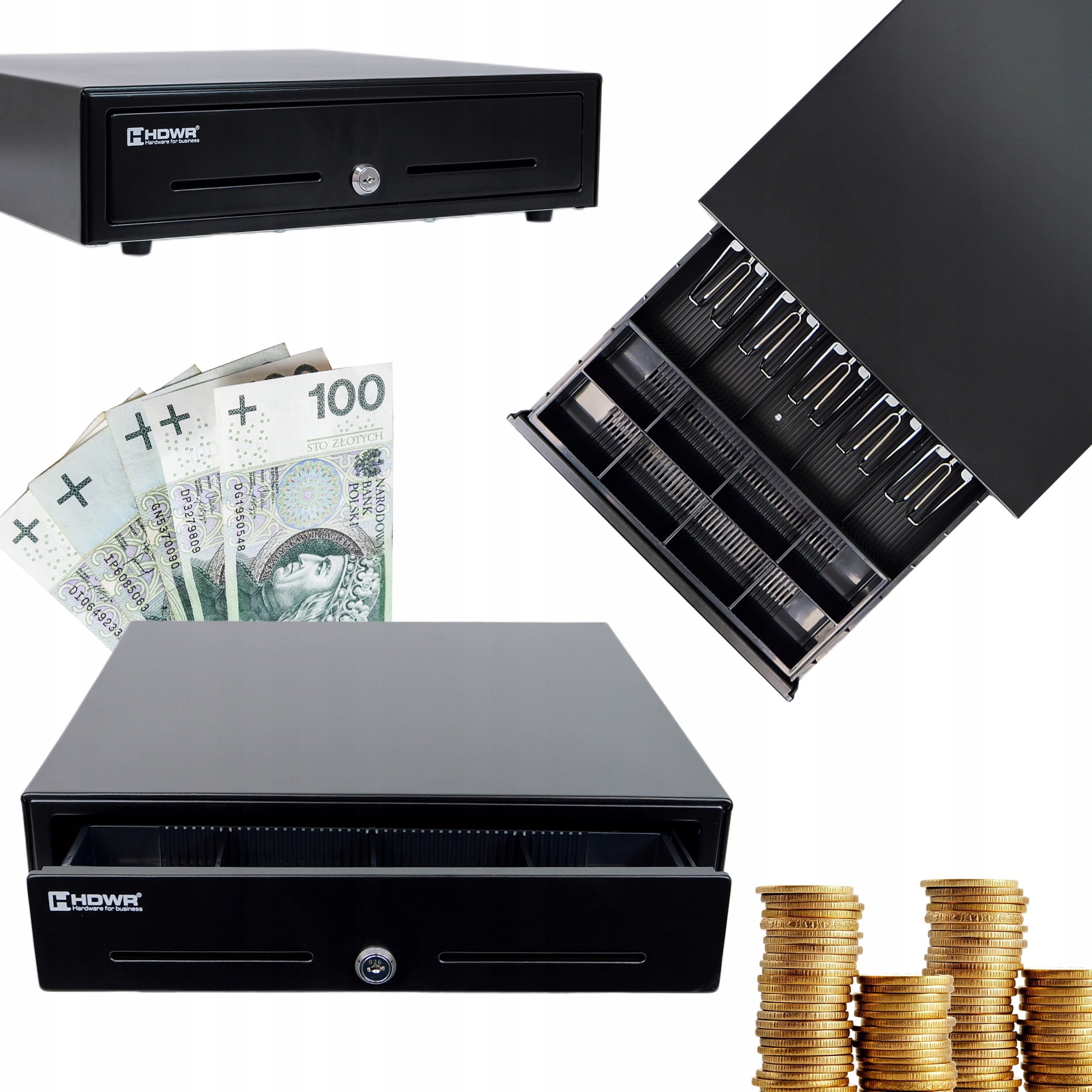 Šuplík na peníze s organizérem 5 přihrádek na bankovky a 8 přihrádek na mince