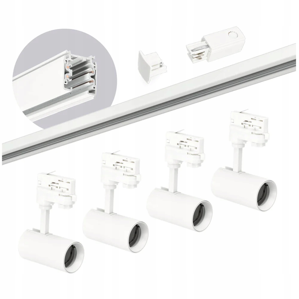 3-fázový koľajnicový set 2 m 4 lampy GU10 napájanie záslepka biela