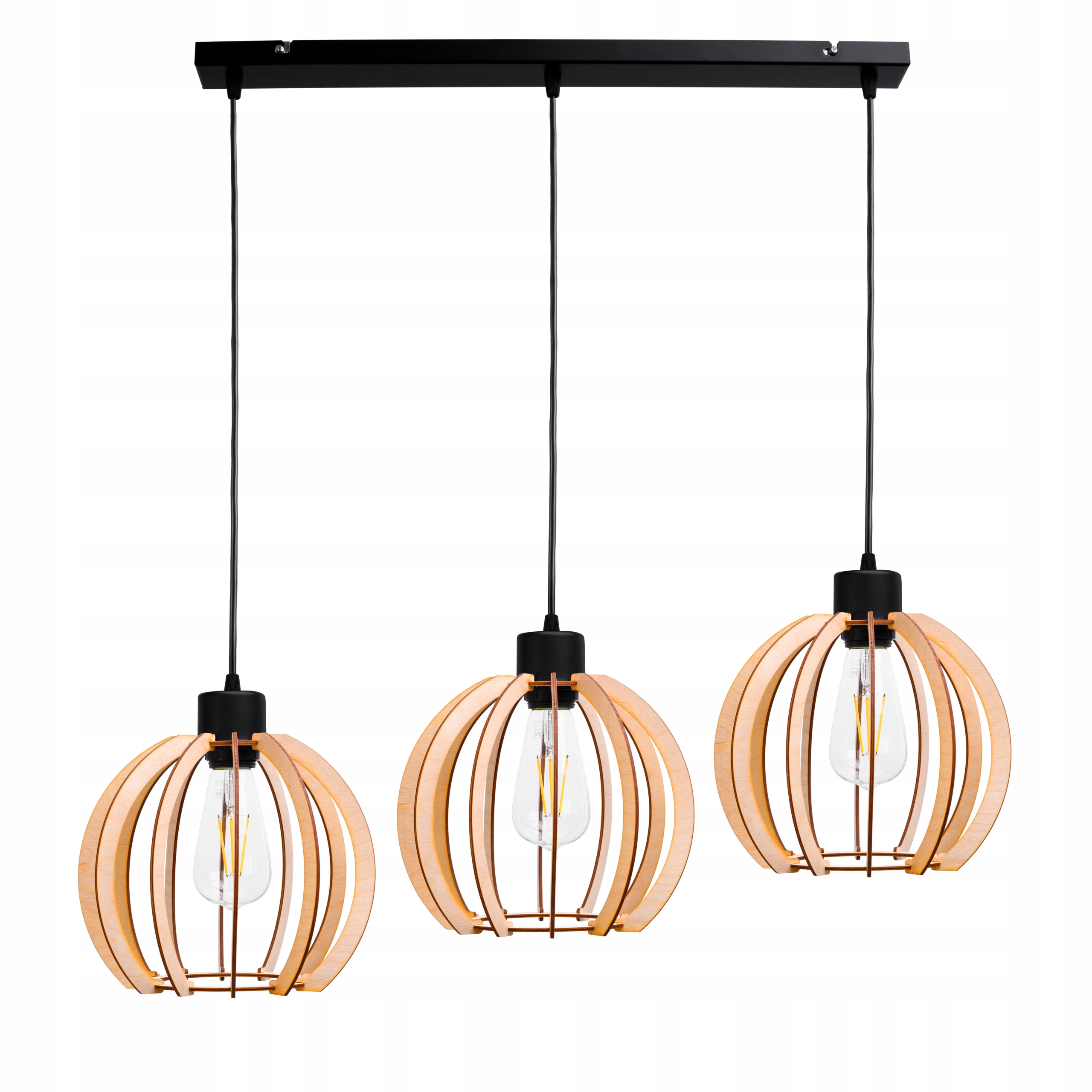 Závěsná Stropní Lampa Dřevěná Koule 3XE27