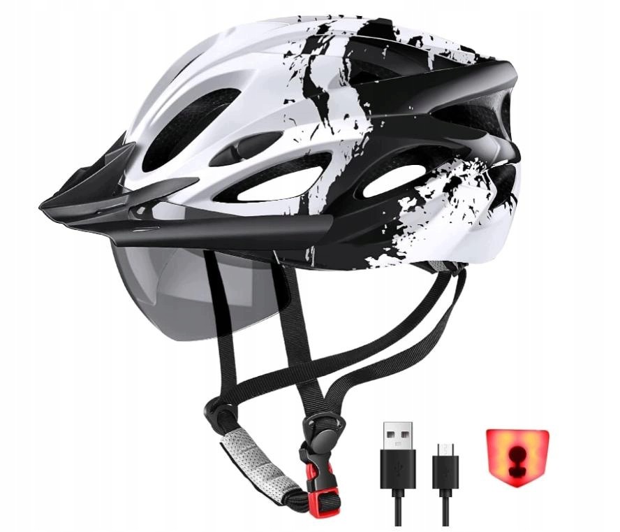 Kask rowerowy Z Goglami I Wizyrem Z Tylnym Światłem Eps Pc