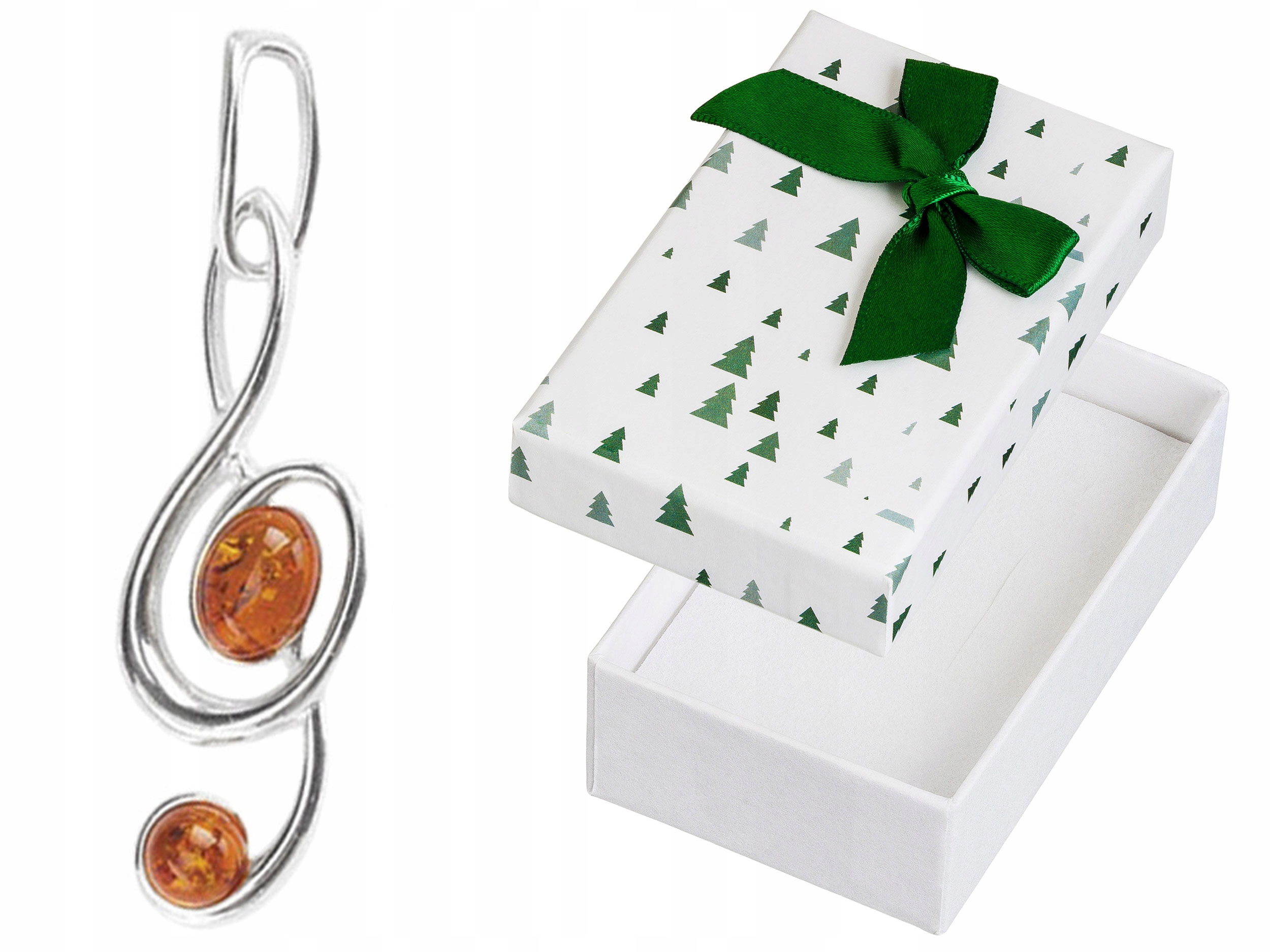 Stříbrný přívěsek Violinový klíč s jantarem Dámský Přívěsek Stříbrný 925