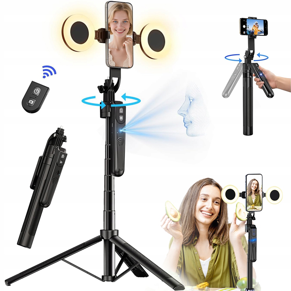Gimbal pro telefon Smartphone Ai Tracker Led výložník odnímatelný dálkový ovladač Černý