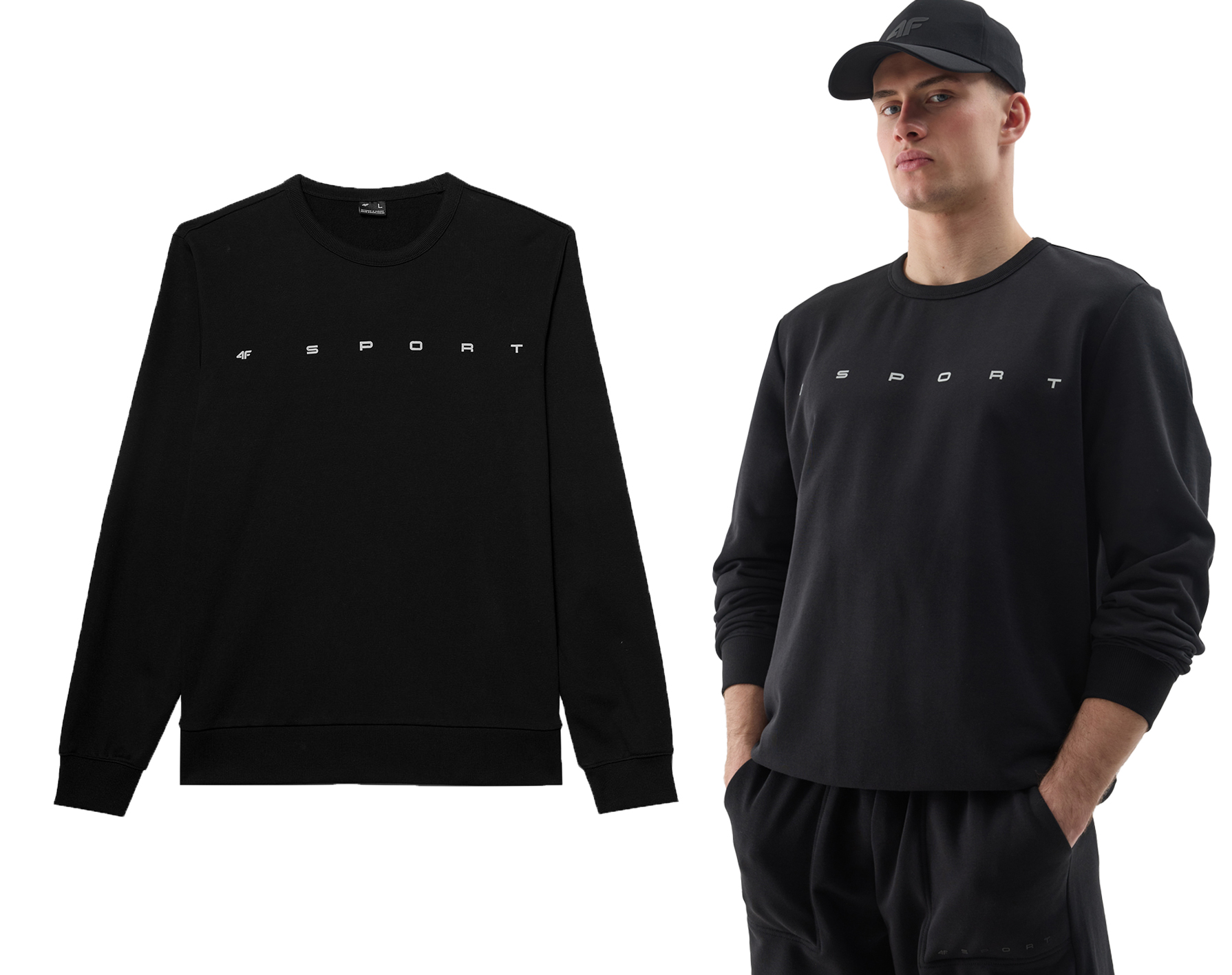 Tepláková mikina nerozepínací 4F M1009 sportovní bez kapuce černá 3XL