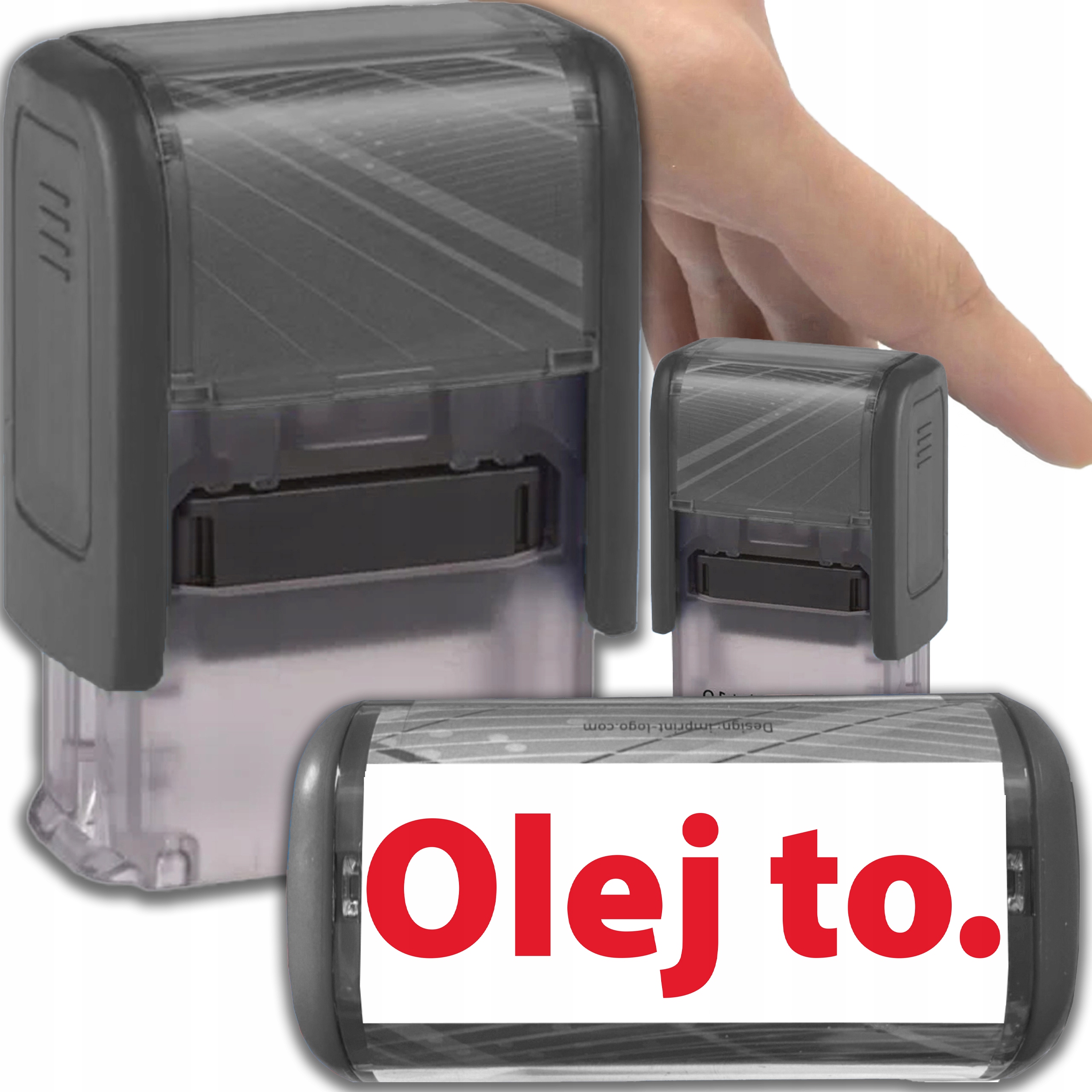 PIECZĄTKA CZARNA AUTOMATYCZNA Z NAPISEM "OLEJ TO." BIUROWA GADŻET ŚMIESZNA
