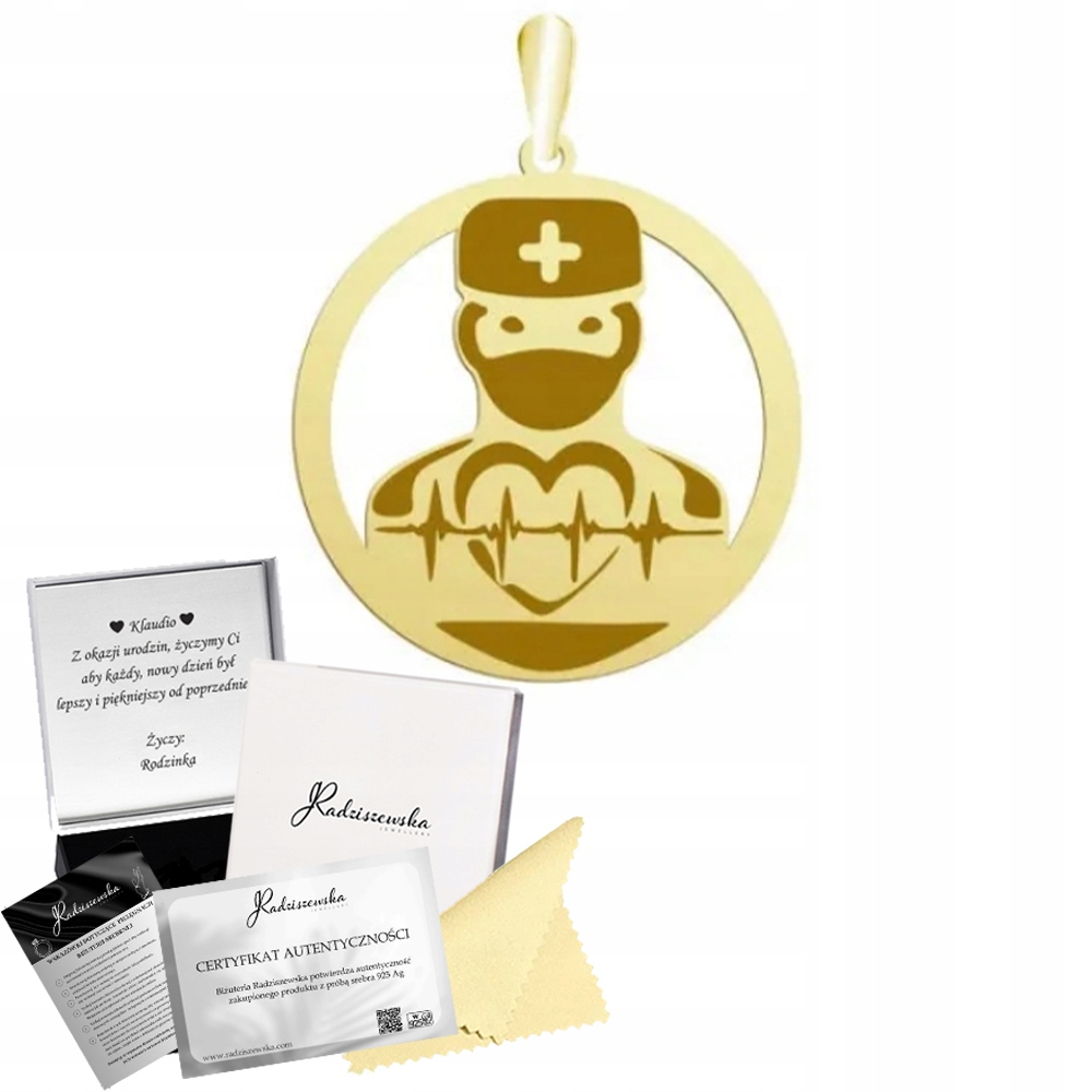 Zlatý Přívěsek S Kardiologem Lékař Stříbro 925 Dárek Gravírování Bonus