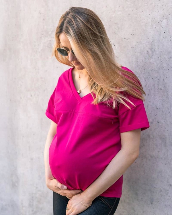 Fuchsiová těhotenská a kojící halenka M-Shirt V-neck Milk&Love