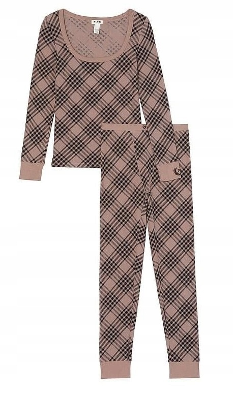 Teplé dlouhé pyžamo Victoria's Secret Pink kávová kostkovaná Xs (s) Short