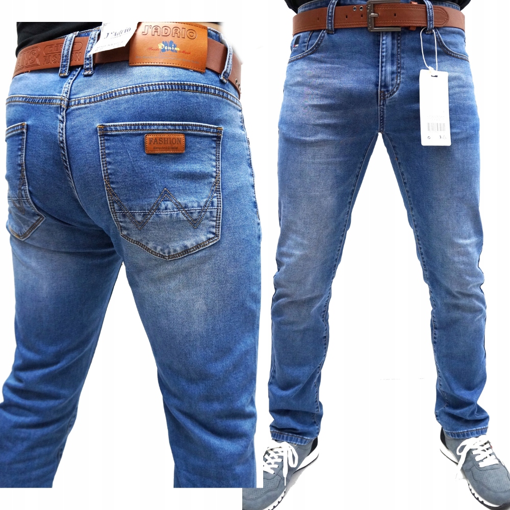 Spodnie Męskie Jeansowe Klasyczne Niebieskie Elastyczne Pasek W33 L30