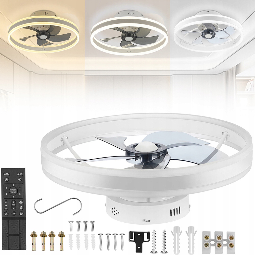 Lustr Stropní Ventilátor Lampa Ring 50CM Stropní Svítidlo Větrák Bílý