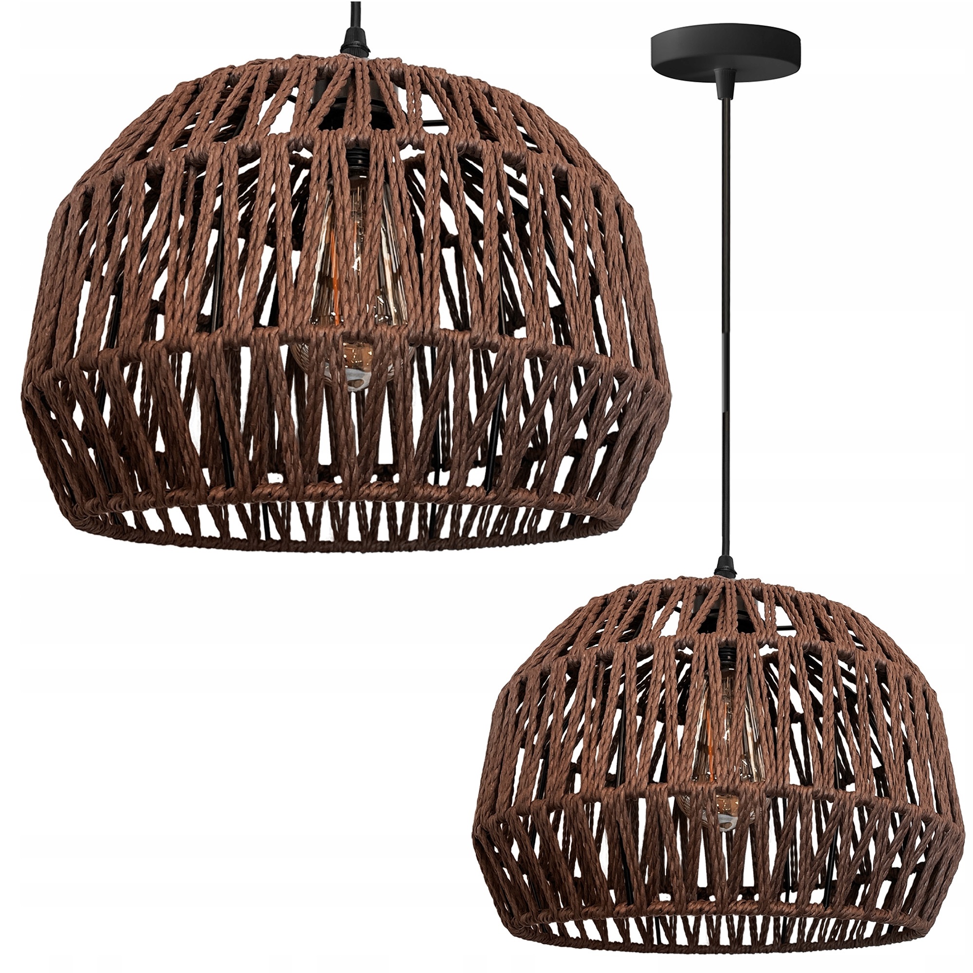 Lampa Sufitowa Wisząca Brązowa Sznurek Jutowy Naturala Boho E27